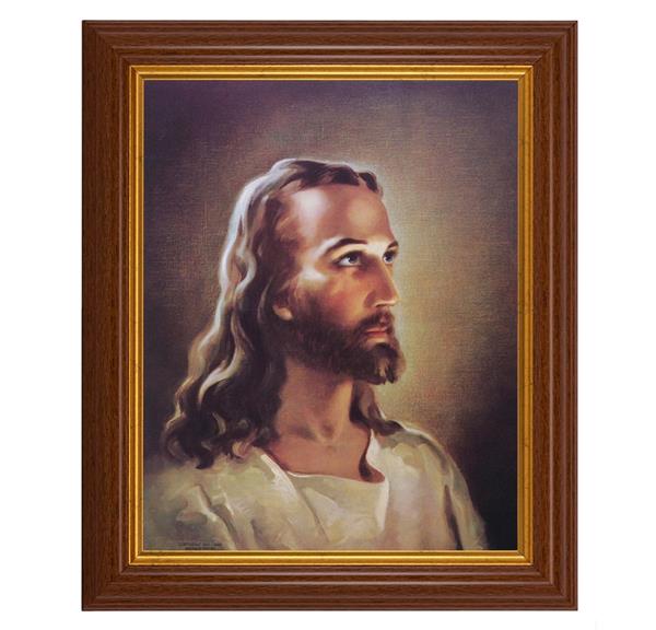 Sallman: Head of Christ, 10.5"x12.5" Walnut Finished Fluted Frame, Gold Beaded Lip, Italian Print # 26969