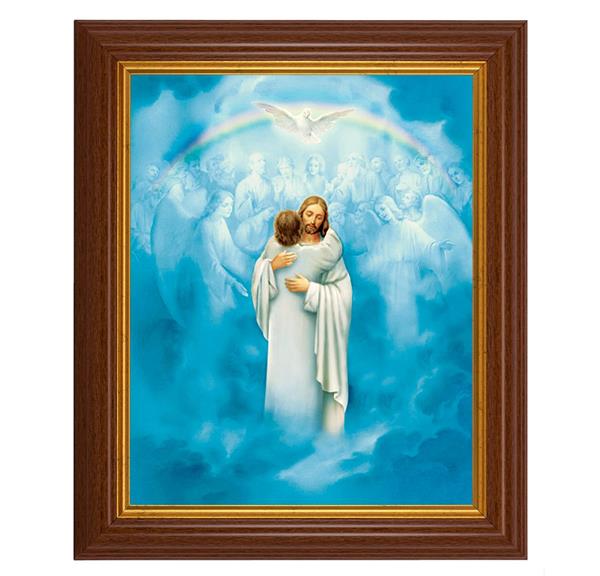 Christ Welcoming Home, 10.5"x12.5" Walnut Finished Fluted Frame, Gold Beaded Lip, Italian Print # 26970