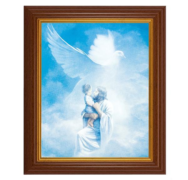 Christ Welcoming Child, 10.5"x12.5" Walnut Finished Fluted Frame, Gold Beaded Lip, Italian Print # 26971