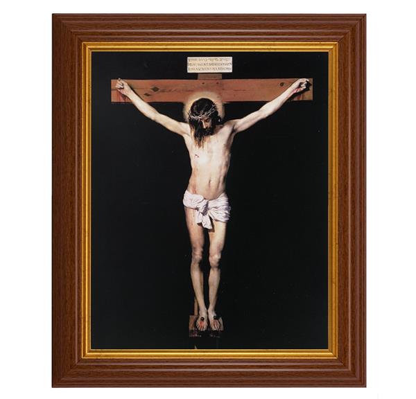 The Crucifixion, 10.5"x12.5" Walnut Finished Fluted Frame, Gold Beaded Lip, Italian Print # 26978