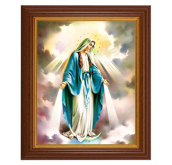 Our Lady of Grace, 10.5"x12.5" Walnut Finished Fluted Frame, Gold Beaded Lip, Italian Print # 26983