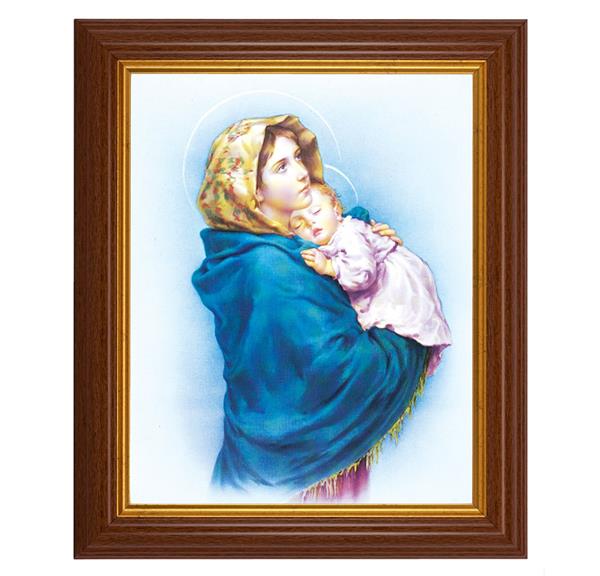 Madonna of The Street, 10.5"x12.5" Walnut Finished Fluted Frame, Gold Beaded Lip, Italian Print # 26986
