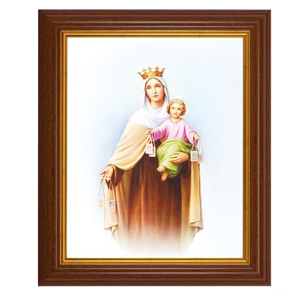 Our Lady of Mount Carmel, 10.5"x12.5" Walnut Finished Fluted Frame, Gold Beaded Lip, Italian Print # 26990
