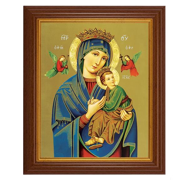 Our Lady of Perpetual Help, 10.5"x12.5" Walnut Finished Fluted Frame, Gold Beaded Lip, Italian Print # 26991