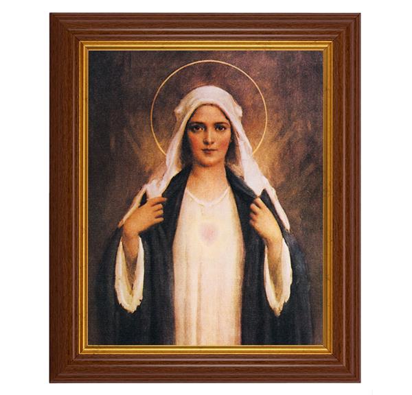 Chambers: Immaculate Heart of Mary, 10.5"x12.5" Walnut Finished Fluted Frame, Gold Beaded Lip, Italian Print # 26992