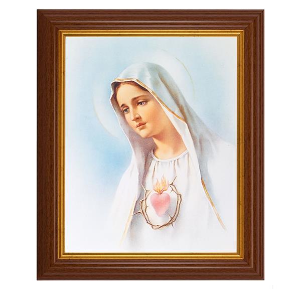 Immaculate Heart of Mary, 10.5"x12.5" Walnut Finished Fluted Frame, Gold Beaded Lip, Italian Print # 26996