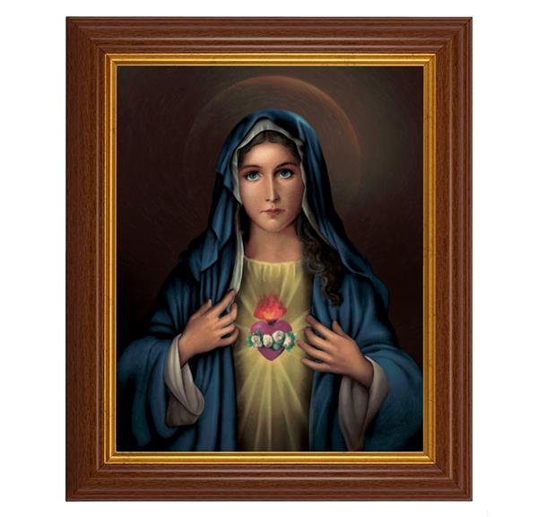 Immaculate Heart of Mary, 10.5"x12.5" Walnut Finished Fluted Frame, Gold Beaded Lip, Italian Print # 26997