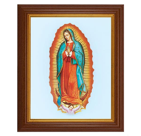 Our Lady of Guadalupe, 10.5"x12.5" Walnut Finished Fluted Frame, Gold Beaded Lip, Italian Print # 26998