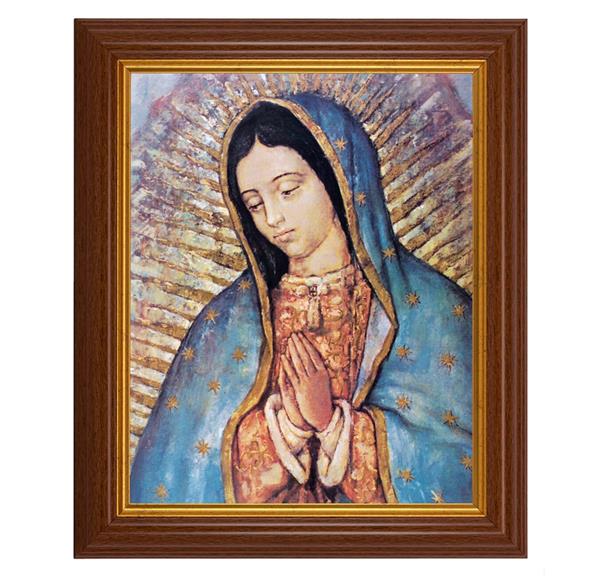 Our Lady of Guadalupe, 10.5"x12.5" Walnut Finished Fluted Frame, Gold Beaded Lip, Italian Print # 26999