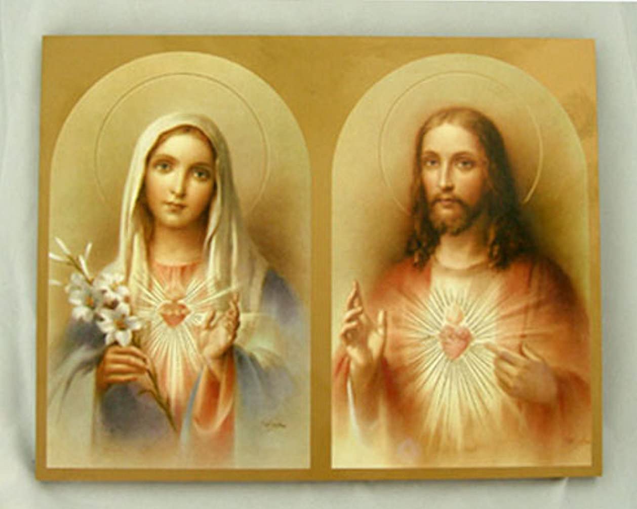 Sacred Heart of Jesus/Immaculate Heart of Mary Florentine Plaque,7-3/4", Made in Italy, 2-Count Value Pack, # 96458
