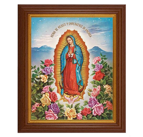 Our Lady of Guadalupe, 10.5"x12.5" Walnut Finished Fluted Frame, Gold Beaded Lip, Italian Print # 27000