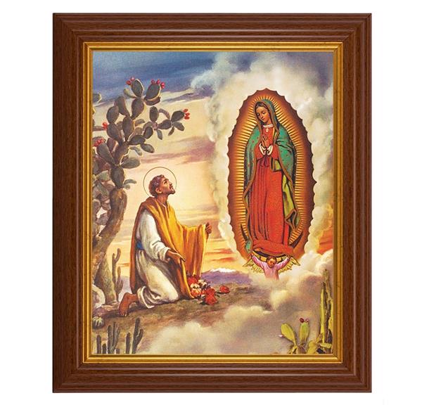 Juan Diego with OL Guadalupe, 10.5"x12.5" Walnut Finished Fluted Frame, Gold Beaded Lip, Italian Print # 27001