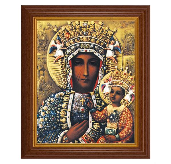 Our Lady of Czestochowa, 10.5"x12.5" Walnut Finished Fluted Frame, Gold Beaded Lip, Italian Print # 27003