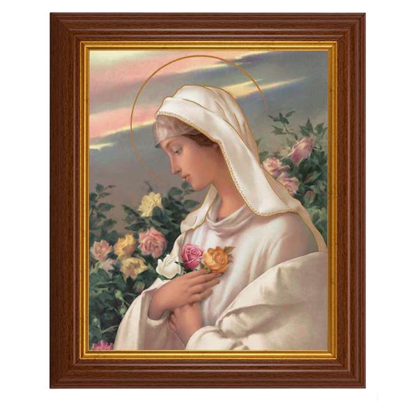 Mystical Rose, 10.5"x12.5" Walnut Finished Fluted Frame, Gold Beaded Lip, Italian Print # 27004