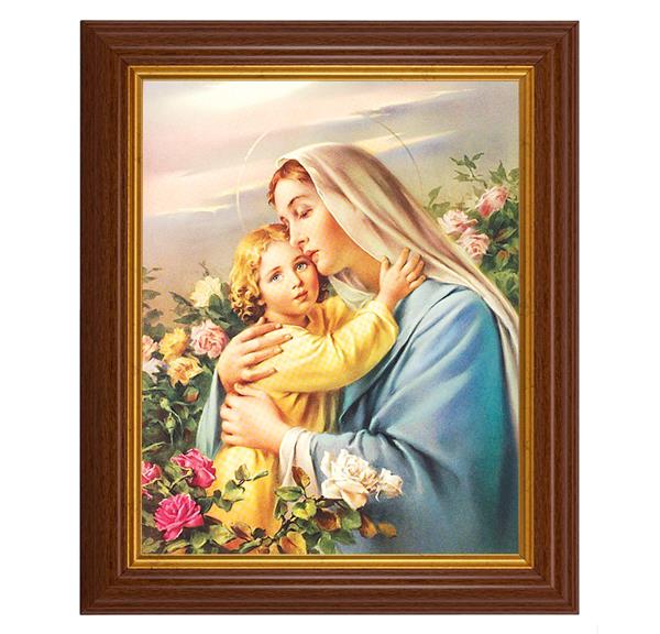 Madonna and Child, 10.5"x12.5" Walnut Finished Fluted Frame, Gold Beaded Lip, Italian Print # 27006