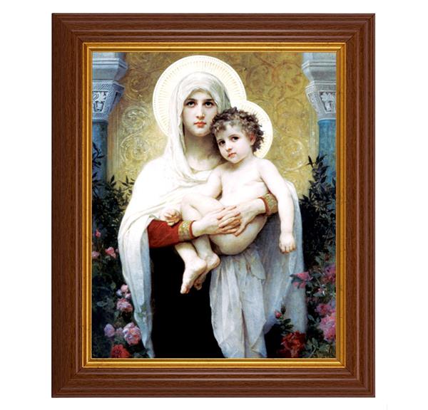 Bouguereau: Madonna and Child, 10.5"x12.5" Walnut Finished Fluted Frame, Gold Beaded Lip, Italian Print # 27008