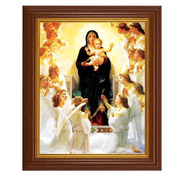 Bouguereau: Queen of Angels, 10.5"x12.5" Walnut Finished Fluted Frame, Gold Beaded Lip, Italian Print # 27009