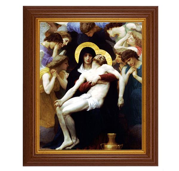 Bouguereau: Pieta, 10.5"x12.5" Walnut Finished Fluted Frame, Gold Beaded Lip, Italian Print # 27010