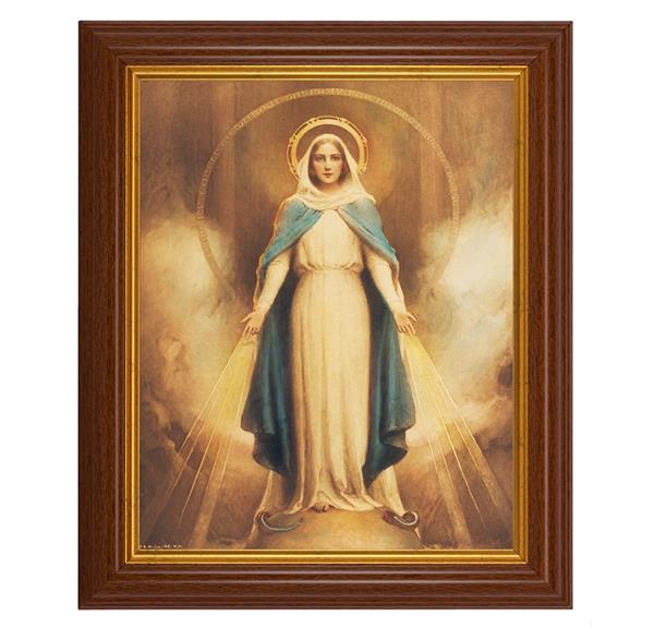 Chambers: Miraculous Mary, 10.5"x12.5" Walnut Finished Fluted Frame, Gold Beaded Lip, Italian Print # 27011
