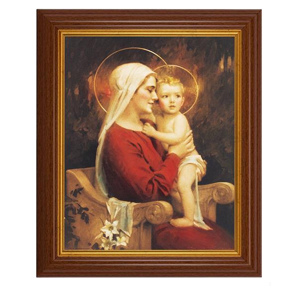 Chambers: Madonna and Child, 10.5"x12.5" Walnut Finished Fluted Frame, Gold Beaded Lip, Italian Print # 27013