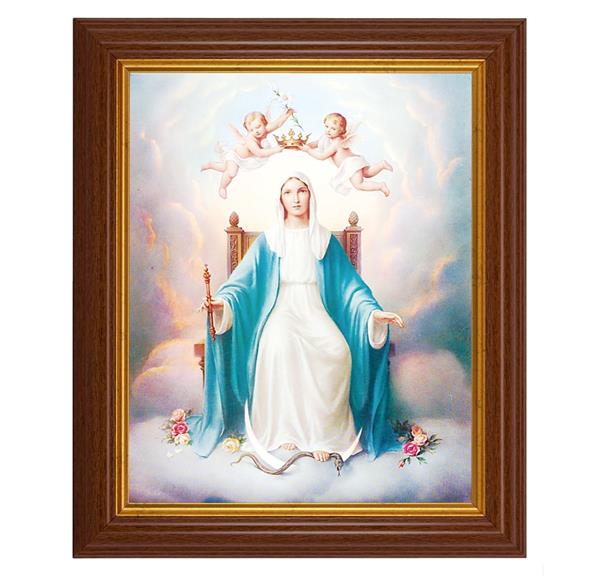 Queen of Heaven, 10.5"x12.5" Walnut Finished Fluted Frame, Gold Beaded Lip, Italian Print # 27014