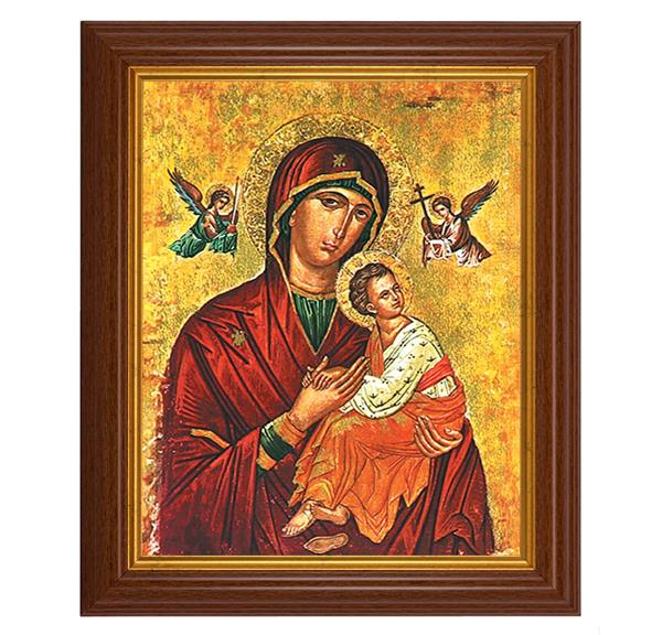Our Lady of Passion, 10.5"x12.5" Walnut Finished Fluted Frame, Gold Beaded Lip, Italian Print # 27015