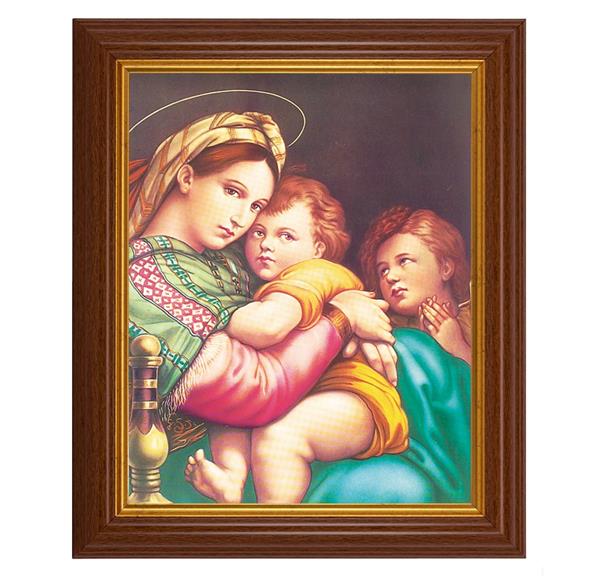 Raphael Madonna and Child, 10.5"x12.5" Walnut Finished Fluted Frame, Gold Beaded Lip, Italian Print # 27017