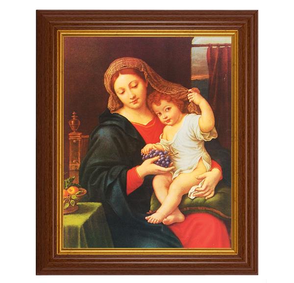 Mignard: Madonna of The Grapes, 10.5"x12.5" Walnut Finished Fluted Frame, Gold Beaded Lip, Italian Print # 27019