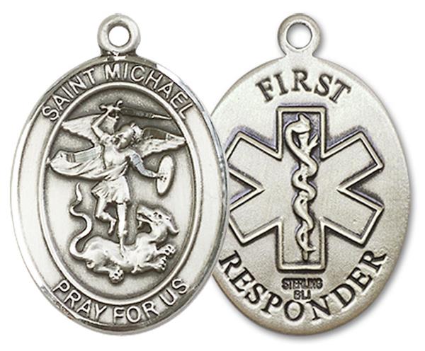 St. Michael First Responder Medal, 3/4" tall, Sterling Silver, Your Choice of Chain, # 3058