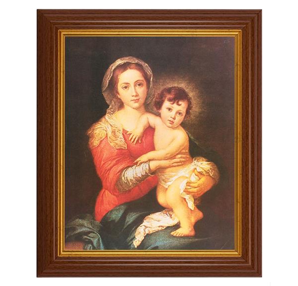 Murillo Madonna and Child, 10.5"x12.5" Walnut Finished Fluted Frame, Gold Beaded Lip, Italian Print # 27021
