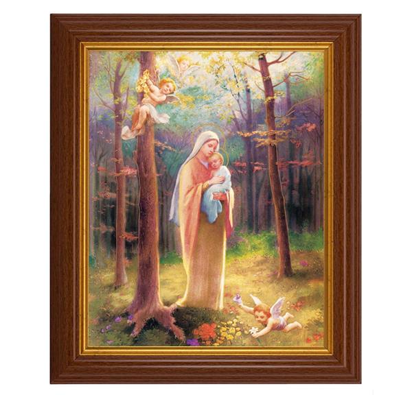 Madonna of The Woods, 10.5"x12.5" Walnut Finished Fluted Frame, Gold Beaded Lip, Italian Print # 27023