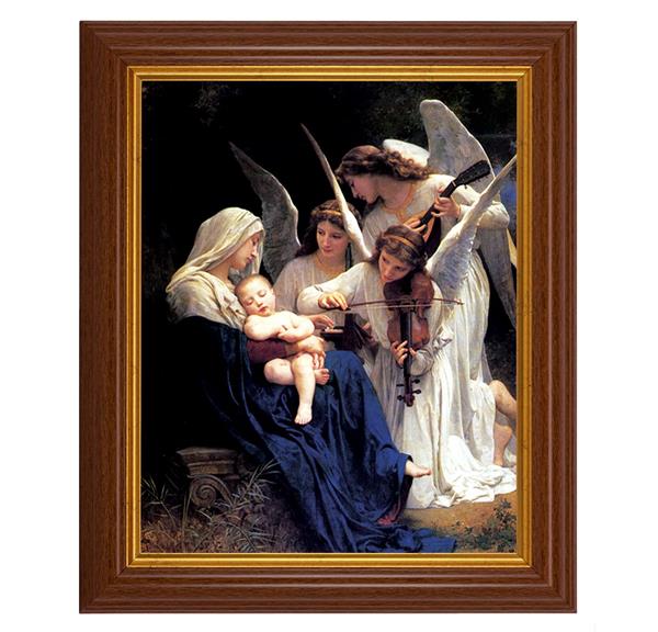 Bouguereau: Heavenly Melody, 10.5"x12.5" Walnut Finished Fluted Frame, Gold Beaded Lip, Italian Print # 27024