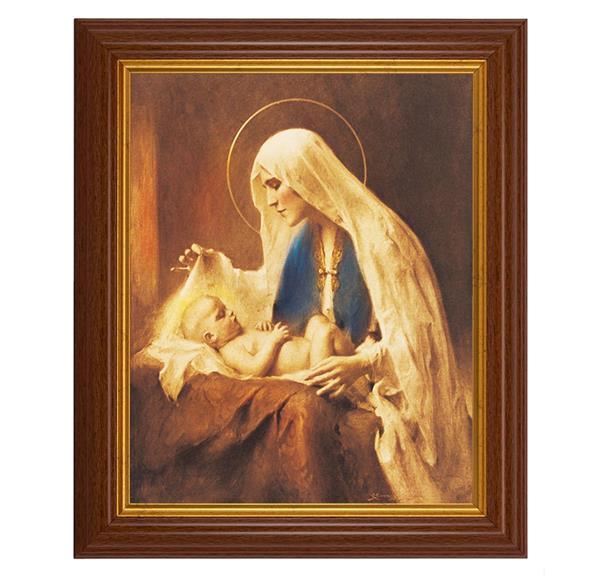 Chambers Madonna and Child, 10.5"x12.5" Walnut Finished Fluted Frame, Gold Beaded Lip, Italian Print # 27026