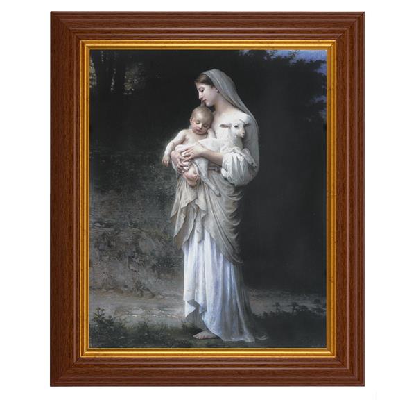 Bouguereau Divine Innocence, 10.5"x12.5" Walnut Finished Fluted Frame, Gold Beaded Lip, Italian Print # 27027