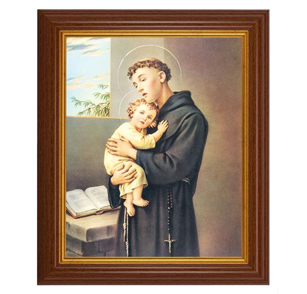 St. Anthony of Padua, 10.5"x12.5" Walnut Finished Fluted Frame, Gold Beaded Lip, Italian Print # 27028
