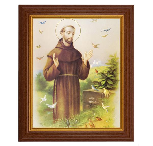 St. Francis of Assisi, 10.5"x12.5" Walnut Finished Fluted Frame, Gold Beaded Lip, Italian Print # 27029