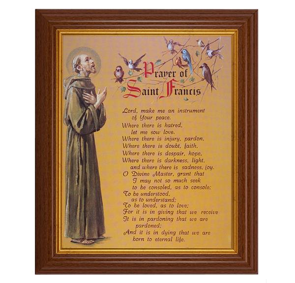 Prayer of St. Francis, 10.5"x12.5" Walnut Finished Fluted Frame, Gold Beaded Lip, Italian Print # 27030