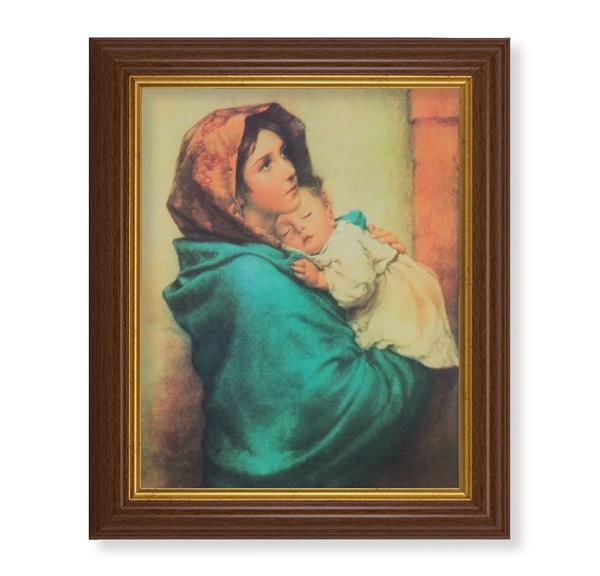Madonna of The Streets, 10.5"x12.5" Walnut Finished Fluted Frame, Gold Beaded Lip, Italian Print # 27031