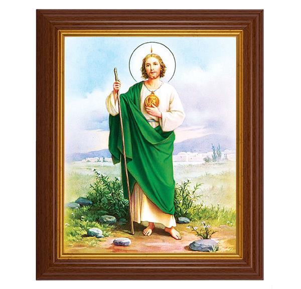 St. Jude, 10.5"x12.5" Walnut Finished Fluted Frame, Gold Beaded Lip, Italian Print # 27032
