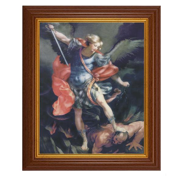 St. Michael, 10.5"x12.5" Walnut Finished Fluted Frame, Gold Beaded Lip, Italian Print # 27035