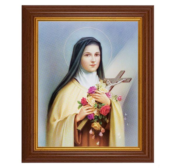 St. Therese of Lisieux, 10.5"x12.5" Walnut Finished Fluted Frame, Gold Beaded Lip, Italian Print # 27036