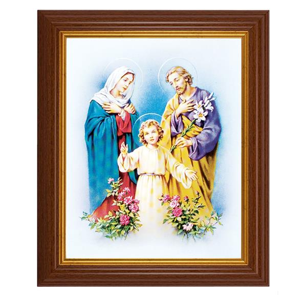 Holy Family, 10.5"x12.5" Walnut Finished Fluted Frame, Gold Beaded Lip, Italian Print # 27038