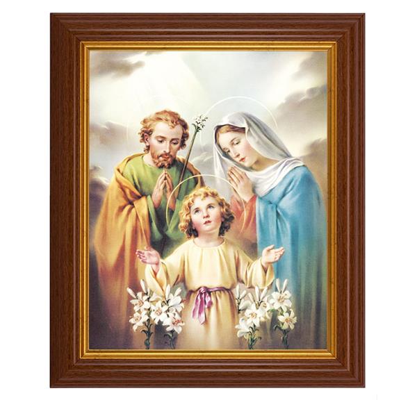 Holy Family, 10.5"x12.5" Walnut Finished Fluted Frame, Gold Beaded Lip, Italian Print # 27039