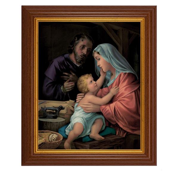 Holy Family, 10.5"x12.5" Walnut Finished Fluted Frame, Gold Beaded Lip, Italian Print # 27041