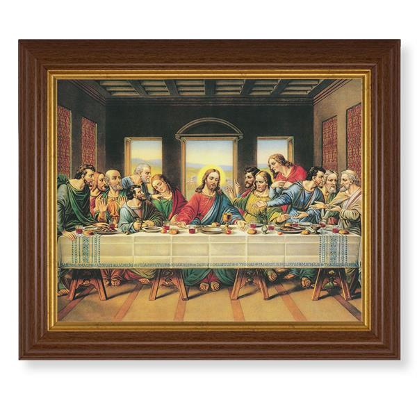 Last Supper, 10.5"x12.5" Walnut Finished Fluted Frame, Gold Beaded Lip, Italian Print # 27044