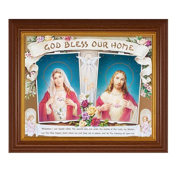 God Bless Our Home, 10.5"x12.5" Walnut Finished Fluted Frame, Gold Beaded Lip, Italian Print # 27045