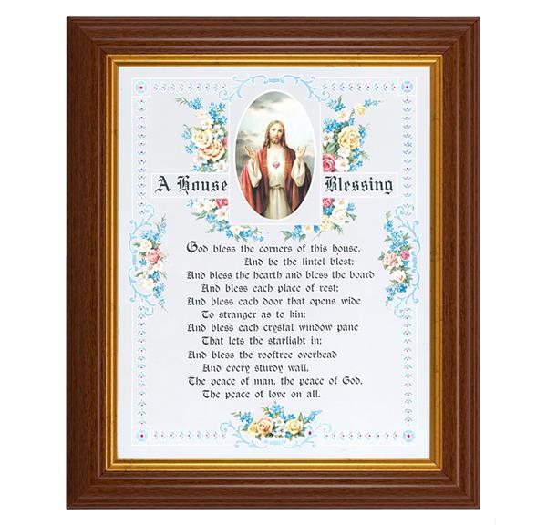 A House Blessing, 10.5"x12.5" Walnut Finished Fluted Frame, Gold Beaded Lip, Italian Print # 27046