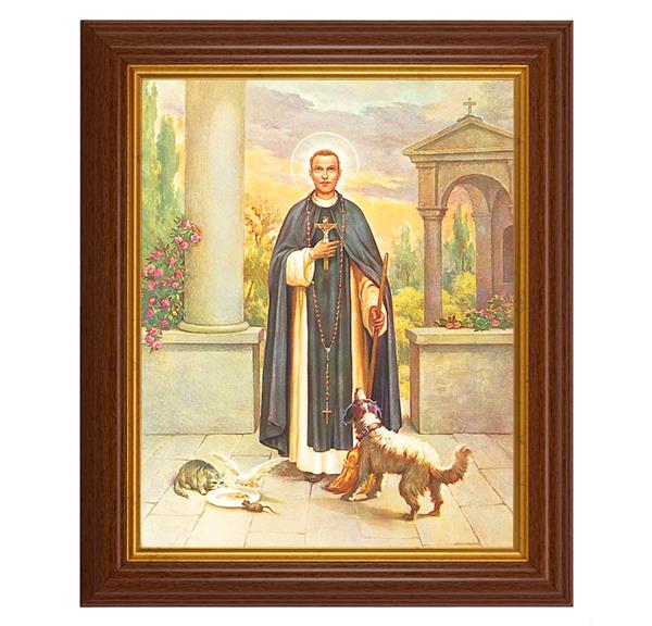 St. Martin DePorres, 10.5"x12.5" Walnut Finished Fluted Frame, Gold Beaded Lip, Italian Print # 27050