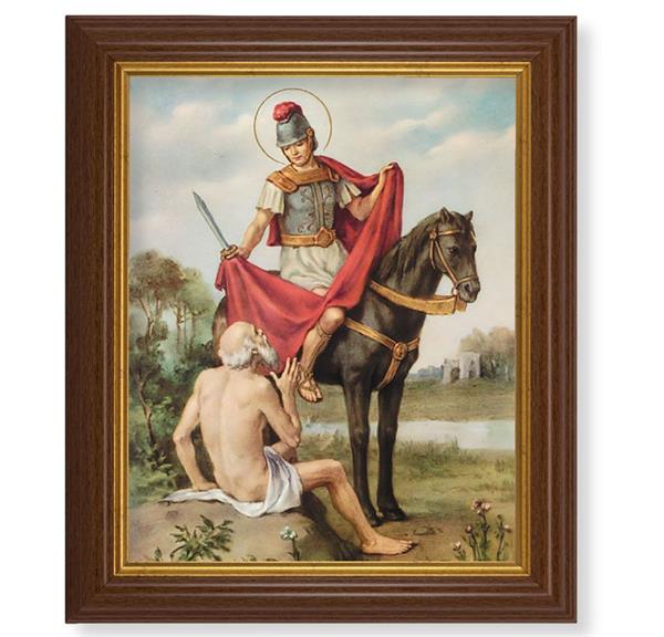 St. Martin of Tours, 10.5"x12.5" Walnut Finished Fluted Frame, Gold Beaded Lip, Italian Print # 27051