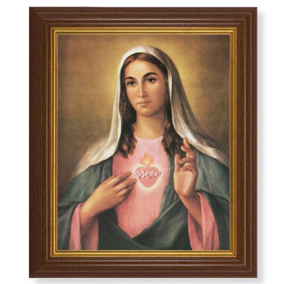 La Fuente: Immaculate Heart of Mary, 10.5"x12.5" Walnut Finished Fluted Frame, Gold Beaded Lip, Italian Print # 27053